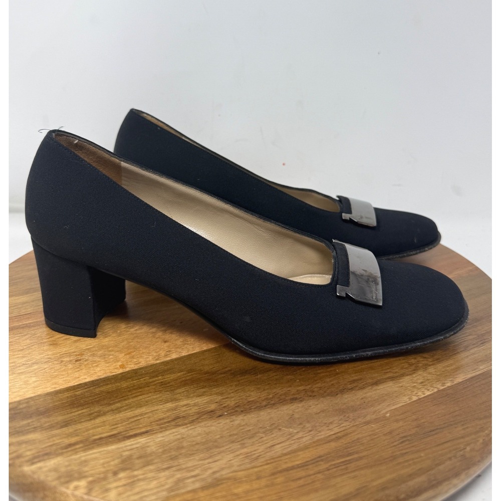 Salvatore Ferragamo Black Fabric Block Heel Square Toe Pumps DS 54404 A58 6 2A
